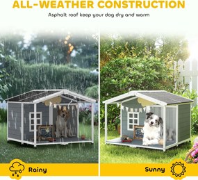 PawHut Buda dla psa wodoodporna z drewna, podwyższona podstawa, dach bitumiczny, taras, dla średnich psów 103x107x83,5 cm, szara | Aosom PL