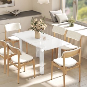 HOMCOM Rozkładany stół jadalniany 120-160 x 70 cm, regulowany stół kuchenny dla 4-6 osób, MDF, biały wysoki połysk
