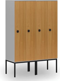 Drewniana szafa ubraniowa S4 z podstawą, 2-drzwiowa, 1871 x 600 x 500 mm, demontaż, zamek kodowy, szary/czereśnia