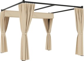 Outsunny Pergola 3 x 3 m, samonośne zadaszenie tarasu z wysuwanym dachem, 4 ścianki boczne, odporne na UV, beżowy | Aosom PL