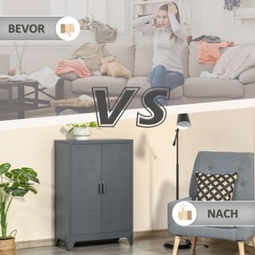 HOMCOM Szafka na Akta z Drzwiami Lamelowymi, Szafka Magazynowa, Metalowa z 2 Regulowanymi Półkami, 75 x 33 x 110 cm, Szary