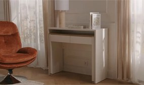 Biurko konsola wysuwane z 2 szufladami - Białe i naturalne - LOAVIA