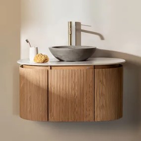 Zestaw Wiszących Mebli Łazienkowych Z Drewna Carsone Naturalna & Bez Jednostki Pomocniczej & Okrągły Szary Cement - Sklum