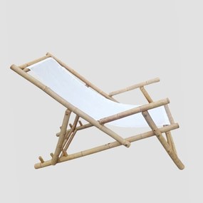 Leżak bambusowy MARE z podłokietnikami 139x60x11cm biały HOMLA