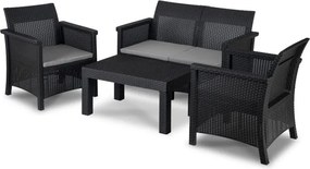 Zestaw Mebli Ogrodowych BRENTA Czarny/Szary 2xFotel Sofa Stolik Tarasowy Technorattan Nowoczesny