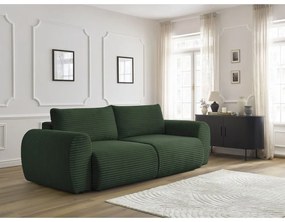 Ciemnozielona sztruksowa rozkładana sofa 257 cm Lucien – Bobochic Paris