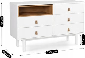 Komoda do Salonu NAOMI 120 cm Biała z Szufladami i Półką Skandynawska