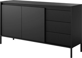 Komoda: 3 szuflady, 2 drzwi, czarna, 81,4 x 153,5 x 39,5 cm