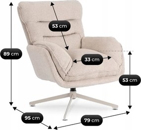 Fotel Wypoczynkowy Obrotowy PASADENA z Podnóżkiem Kremowy Nowoczesny
