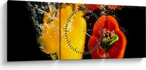 Obraz - papryki w wodzie (z zegarem) (90x30 cm)