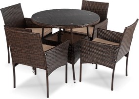 Zestaw mebli ogrodowych dla 4 osób Moreno - stół okrągły 90 cm i 4 krzesła, brązowy technorattan