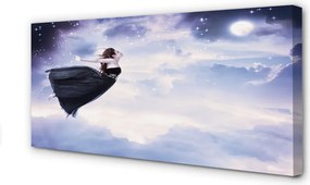 Obraz drukowany na płótnie Wróżka na Tle Nieba i Księżyca