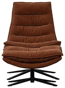 Brązowy obrotowy fotel z podnóżkiem z tkaniny szenilowej Kube – WOOOD