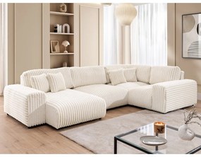 Kremowy sztruksowy narożnik (prawostronny/w kształcie litery U) Justin – Ropez