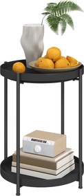 HOMCOM Okrągły stolik pomocniczy z półkami, 2-poziomowy stolik kawowy do salonu, sypialni, małych przestrzeni, metal, czarny
