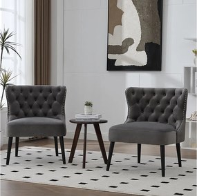 Krzesło szare - Krzesło z nitowanym wykończeniem i nogami z litego drewna - aksamit