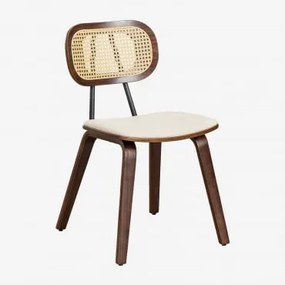 Zestaw 2 Krzeseł Do Jadalni Z Drewna I Rattanu Kaylia Ciemne Drewno & Chenille Biały - Sklum