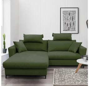 Rozkładany narożnik z pojemnikiem HORTA, układ L, lewy, zielony