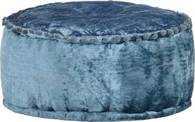 Niebieski Okrągły Puf z Aksamitu 40x20 cm - Komfortowy Ottoman Bez Schowka, Styl Współczesny