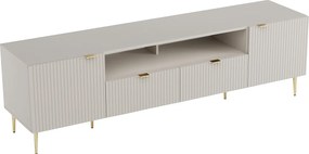Szafka RTV 2-drzwiowa z 2 szufladami i 2 wnękami z MDF i stali - Beżowy i Złoty - YESINIA