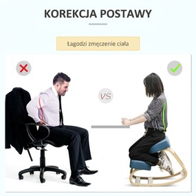 Vinsetto Krzesło klęcznik, ergonomiczny taboret do siedzenia, tapicerowany stołek dla zdrowej postawy, drewno brzozowe, wytrzymałość do 120 kg, niebieski | Aosom PL