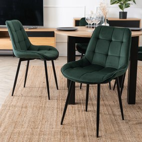 Zestaw Stół Okrągły Rozkładany HARRY 102-142 cm Dąb Craft/Czarny i 4 Krzesła Tapicerowane CHRIS Zielone Nowoczesne