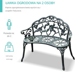 Outsunny ławka ogrodowa metalowa 2-osobowa meble ogrodowe metaliowe krzesło na tarasie krzesło ogrodowe duże krzesło na ogrodzie | Aosom PL