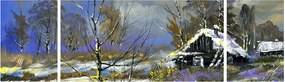 Obraz chaty w zimowym krajobrazie, obraz olejny (170x50 cm)