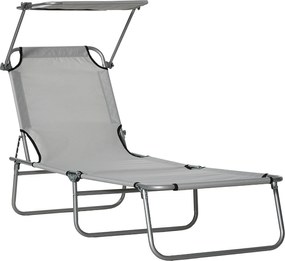 Outsunny Leżak ogrodowy składany z daszkiem przeciwsłonecznym na plażę wellness szary 187x58x36 cm | Aosom PL