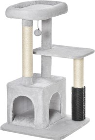 PawHut Drapak dla Kotów z Kącikiem do Masażu Jaskinią i Piłką Jasnoszary 48x48x80cm Kompleksowa Zabawa dla Twojego Kota | Aosom PL