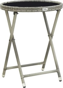 Stolik do herbaty Szary 60 cm z plecionki z żywicy i hartowanego szkła Składany do ogrodu i tarasu