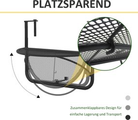 Outsunny Stół Wiszący Balkonowy Półokrągły Regulowana Wysokość Metalowy Czarny 60x45x50cm | Aosom PL