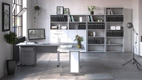 Biurko narożne Prima biały 230x200 szare nogi