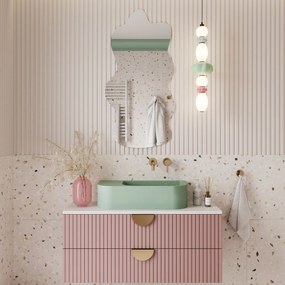 Umywalka betonowa wisząca / nablatowa półokrągła z półką bez otworu na baterię 65 x 30 cm LARMO | różne kolory : Kolor - Miętowy, Typ montażu - nablatowa