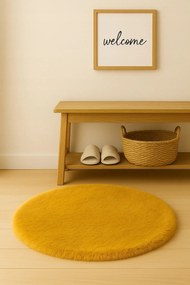 Dywanik Musztardowy Okrągły FI 100 cm Antypoślizgowy Puszysty Do Sypialni