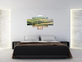 Obraz - Drewniana półka z krajobrazem (125x70 cm)