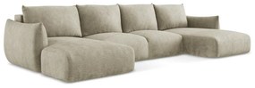 Beżowy rozkładany narożnik z tkaniny szenilowej (w kształcie litery U) Leila – Makamii