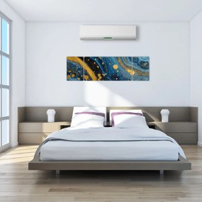 Obraz - Niebieska abstrakcja ze złotem (170x50 cm)