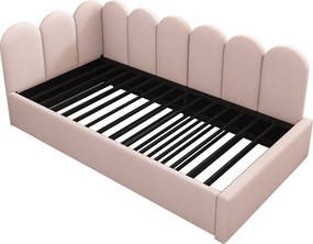 Łóżko banquette 90x200 cm - z łóżkiem wysuwanym 90x190 - tkanina welurowa - Różowy