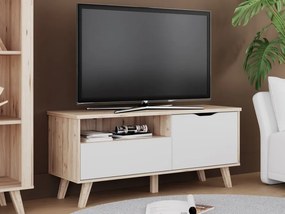 Szafka RTV w stylu skandynawskim Vankka 121R, kolor dąb/biały