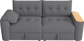Nowoczesna sofa 2-osobowa - 207,5 x 80 x 87 cm - ze schowkiem + zagłówkiem + wbudowanym stolikiem bocznym - welur - szary