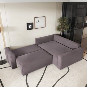 Masseno Narożnik ERONIS z funkcją spania i pojemnikiem na pościel Narozniki L, Rozkładana sofa - Wrzosowy, MONOLITH 62