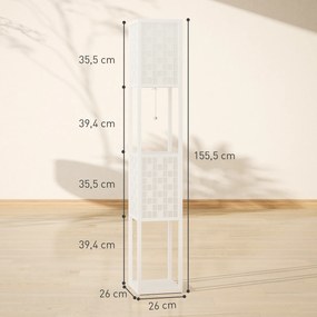 HOMCOM Lampa Podłogowa w Kratkę z 2-Poziomowymi Półkami, dla Różnych Żarówek, Biała