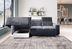 Narożnik COLOMBO Mini Lewostronny z elektryczną funkcją spania pojemnikiem PALLADIUM 16 Ciemny szary WERSAL