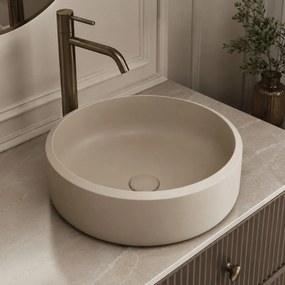 Massi Umywalka z konglomeratu nablatowa okrągła beżowa matowa 40 cm RONA Beige Matt : Wykończenie - matowe