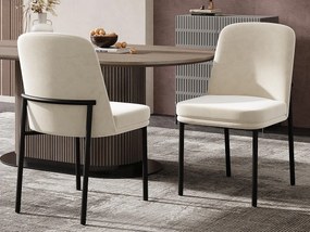 Zestaw 2 krzeseł do jadalni - Wyściełane poduszki siedziska - Nogi metalowe - Tkanina welurowa - Beżowy