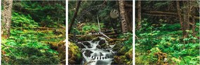 Obraz strumienia w lesie (z zegarem) (90x30 cm)
