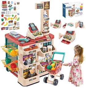 Woopie sklep supermarket z wózkiem sklepowym waga kasa skaner + 48 akc.