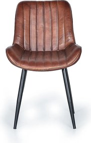 Brązowy skórzany fotel z metalowymi nogami