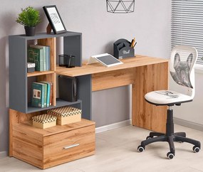Nowoczesne Biurko Z Nadstawką Dąb Wotan + Antracyt R7-P55